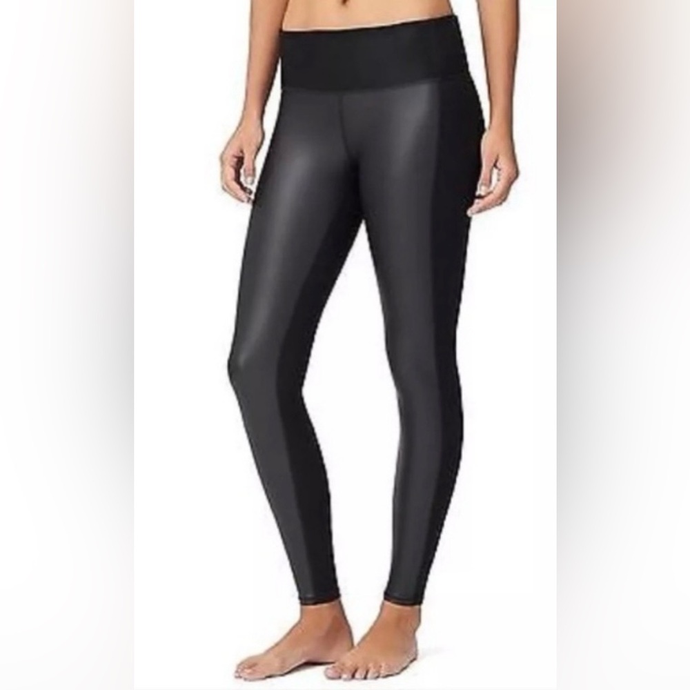 NWOT Athleta black front faux leather panel leggings women’s S